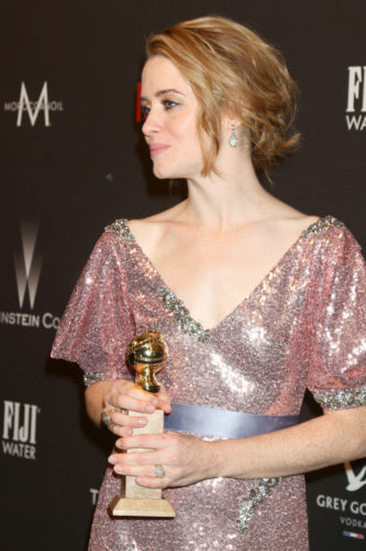 Claire Foy Golden Globes Hairstyle by Jillian Halouska