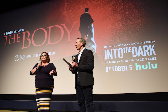 Marci Wisman and Jeremy Gold at the panel discussion for the world premier of The Body at the Los Angeles Film Festival.