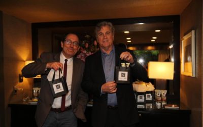 Co-Presidents of Sony Classics, Michael Barker and Tom Barnard, stop by the Nabila K display at the 2019 DPA Pre-Oscars Style Lounge