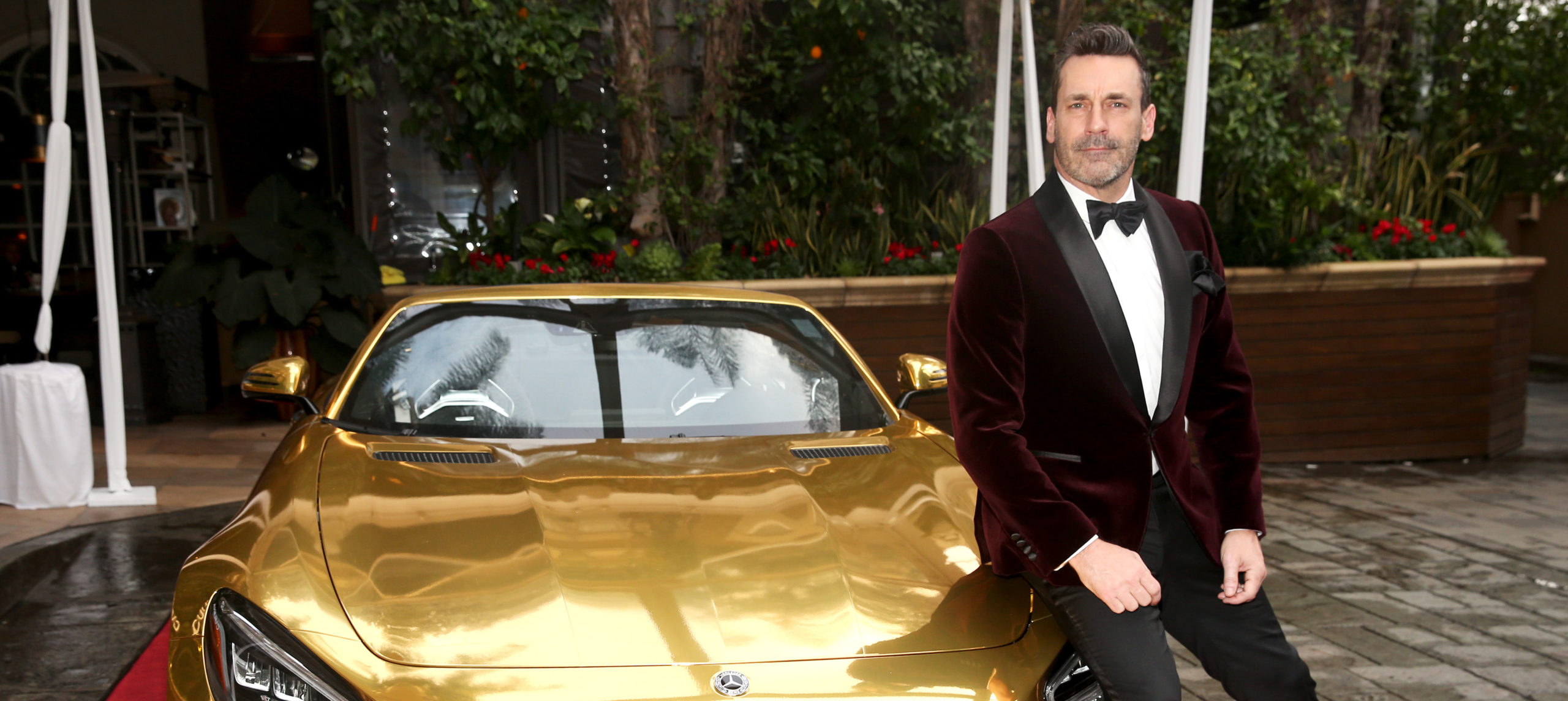 Actor Jon Hamm arrives at the 2020 Mercedes-Benz Viewing Party for the Oscars.