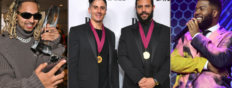 (from l.to r.) Haan, FnZ and Khalid are among the winners at the 2023 BMI Pop Awards.