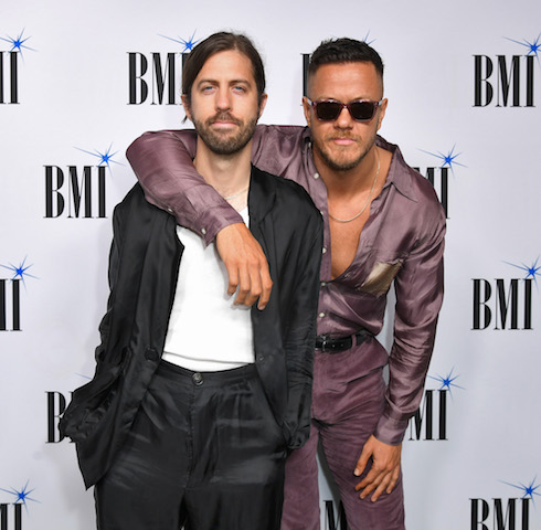 (l. to r.) Wayne Sermon and Dan Reynolds from Imagine Dragons attend the 2023 BMI Pop Awards.