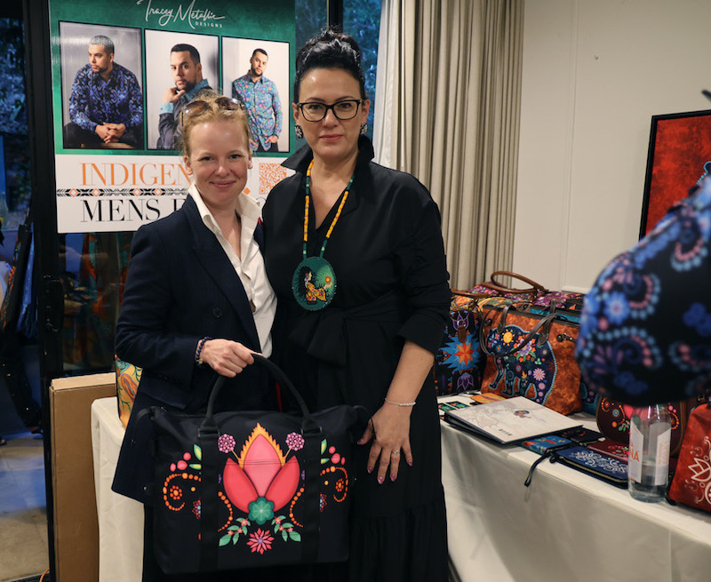 Alma Pöyesti with Tracey Metallic of Tracey Matallic Designs at the DPA Pre-Golden Globe Awards Luxury Gift Lounge