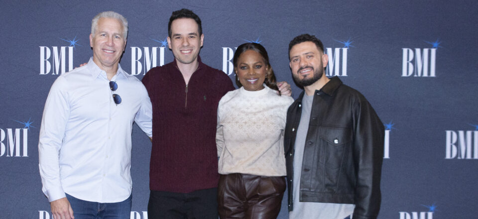 BMI's Mike Steinber, Edgar Barrera, Catherine Brewton and Rogét Chahayed at the How I Wrote That Song: BMI GRAMMY Edition 2026 event.