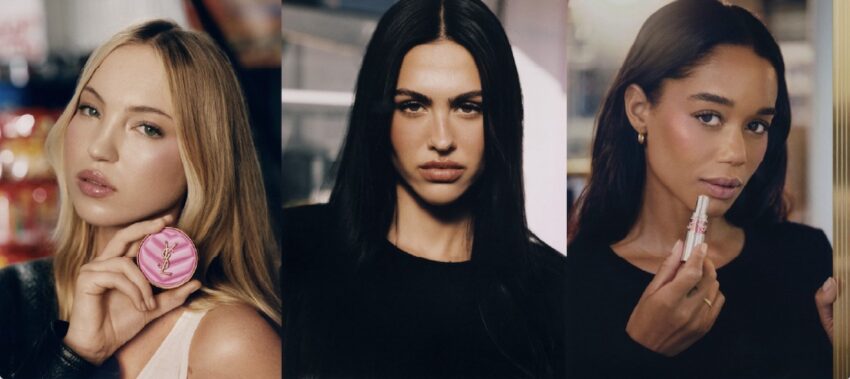 (from l. to r.) Lila Moss, Amelia Gray and Laura Harrier for YSL Beauty.